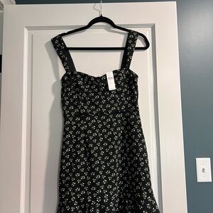 Anthropologie Black Floral Midi Dress with Square Neck